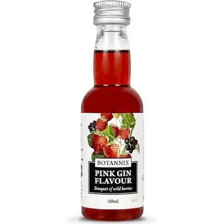 Botannix Pink Gin Essence Bottle - Premium gin flavouring with wild berries, juniper, coriander, and cardamom. Click to purchase and create 2.25 litres of smooth, aromatic pink gin