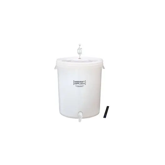 Fermenting bucket from Golden Dream Distilling's homebrewing supplies section