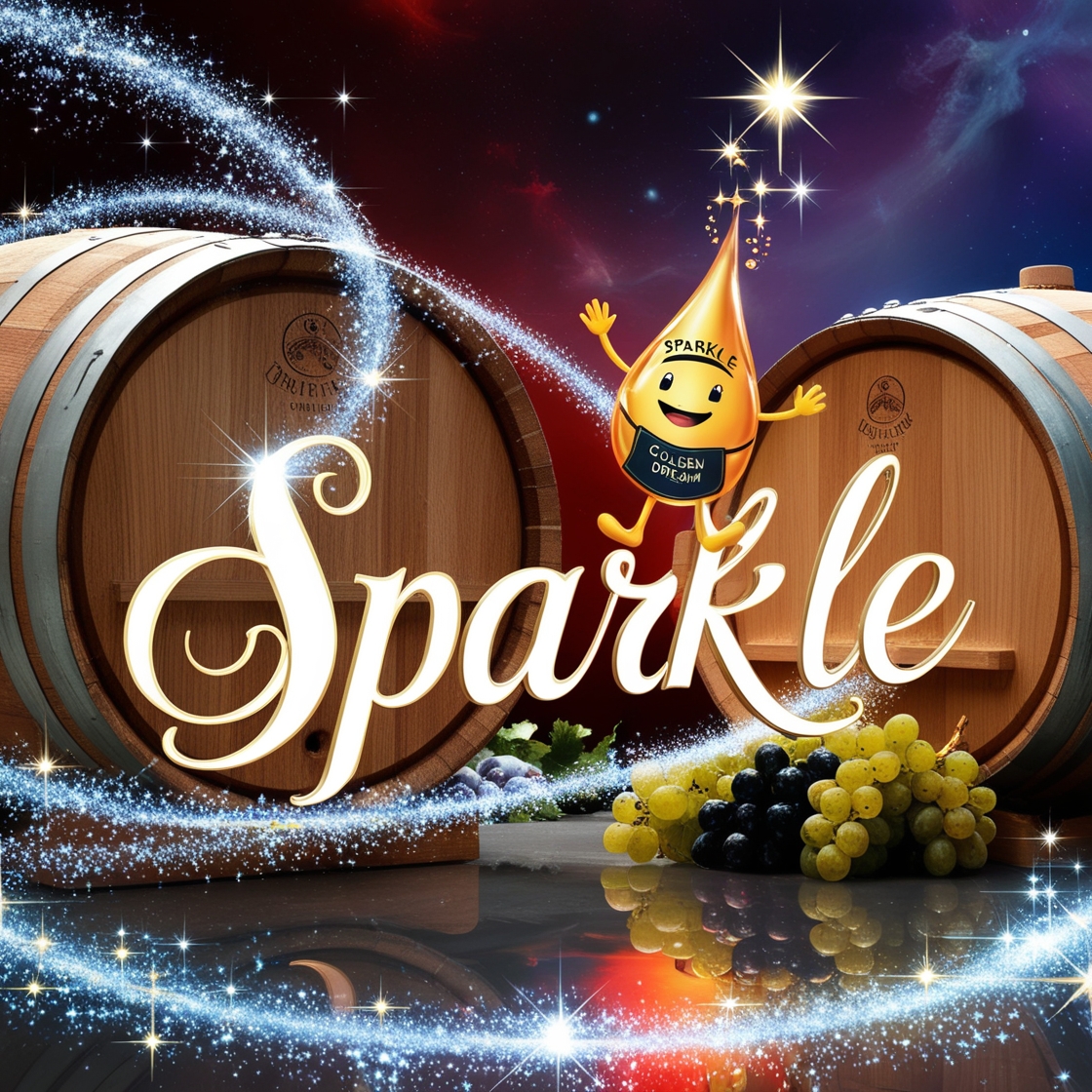 Sparkle the mascot waving, representing Golden Dream Distilling's friendly spirit